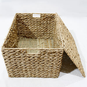 Cajas de almacenamiento de jacinto de agua tejidas a mano Artex Dong Thap con tapa con bisagras y forro - Product Image 3