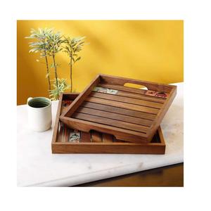 Combo dorado y diseño de madera, bandeja para servir comida, el mejor para servir bebidas, decoración interior, utensilios de cocina, bandeja de servicio de diseño - Product Image 2