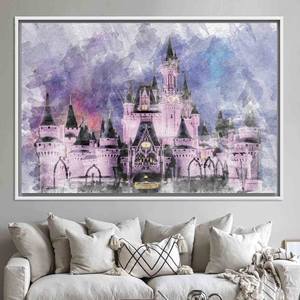 Toile imprimée avec paysage de château moderne - Décoration murale élégante, toile encadrée blanche - Product Image 1