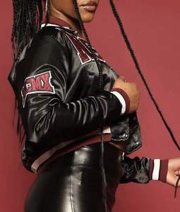 Chaquetas personalizadas de bombardero de satén corto con estilo de último diseño para mujer, chaqueta universitaria de manga larga, ropa de abrigo recortada, abrigos Collage para mujer - Product Image 4