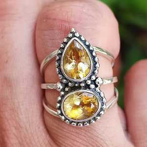 Handmade Citrine <b>Statement</b> <b>Ring</b> November Birthstone Yellow Gemstone in Sterling <b>Silver</b> Cut Stone Elegant Jewelry - Product Image 1