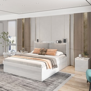 ZQ MDF Wood <strong>Bedroom</strong> <strong>Furniture</strong> Sets Queen Size Storage Bed with Upholstered Headboard Full Size <strong>White</strong> High <strong>Gloss</strong> <strong>Bedroom</strong> Set - Product Image 3