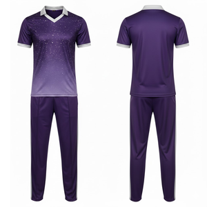 Uniforme de cricket professionnel pour hommes, best-seller |   Maillot et pantalon respirants sublimés de couleur violette avec graphisme dégradé galaxie - Product Image 3