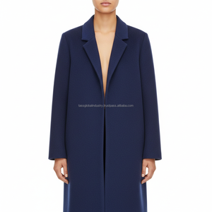 Manteau en laine bleu croisé sur mesure pour femme – Fabricant OEM et marque privée - Product Image 3