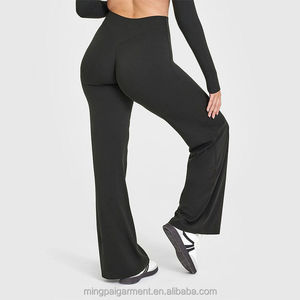 OEM Custom Logo Soft Stretchy High Waisted Workout Fitness Flared <b>Legging</b> Straight Wide Leg Yoga Pant for Women - Product Image 6