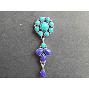 Boucles d'oreilles en argent sterling 925 avec pierres précieuses Lapis Lazuli et Turquoise Cabochon Bijoux de mode - Product Image 2