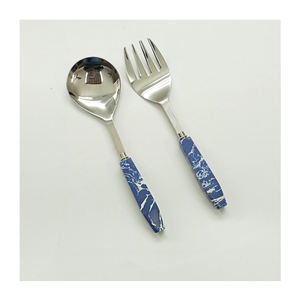 Ensemble de service à salade en acier inoxydable à poignée en marbre bleu pour la cuisine et la table disponible pour les acheteurs du monde entier - Product Image 1