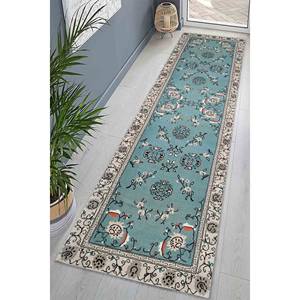 Tapis en chenille turquoise : design marocain, tapis d'appoint antidérapant, tapis doux non tissé - Product Image 5