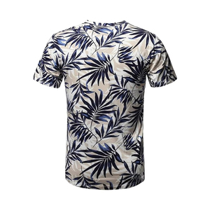 Camiseta de Manga Corta para Hombre con Estampado de Hojas de Palma Azules, Ropa Casual de Verano, Color Base Beige Claro - Product Image 2