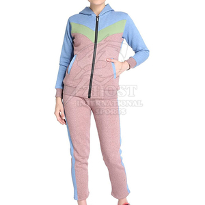 Ensemble de survêtement pour femme à blocs de couleur, à capuche, manches longues, pantalon de jogging zippé, tenue sportive décontractée, en polyester et coton tricoté - Product Image 6