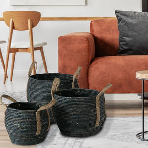 Ensemble de 3 paniers gigognes en jonc de mer naturel/paniers de rangement de couleur personnalisée artisanat vietnamien décoratif en gros bohème - Product Image 5