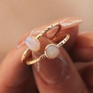 Ethiopian <b>Opal</b> Stone <b>Ring</b> Solid 925 Sterling <b>Silver</b> Hammer Texture Band 18k Gold Plated Wedding Engagement <b>Ring</b> Fine Jewelry - Product Image 1