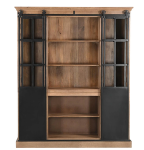 Armoire de buffet industrielle solide en fer portes coulissantes vitrine en bois de manguier - Product Image 2
