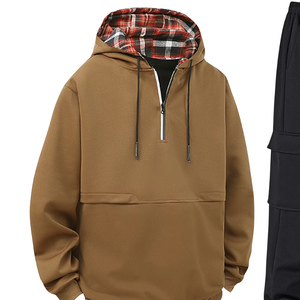 Ensemble de survêtement deux pièces pour homme, sweat à capuche demi-zippé et pantalon cargo, en coton décontracté, idéal pour l'entraînement hivernal et les activités de plein air - Product Image 4
