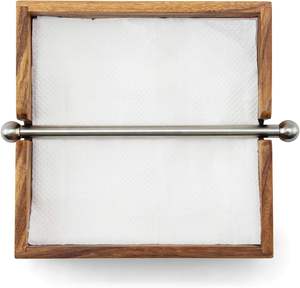 Servilletero de madera de acacia con barra central de acero inoxidable ponderada 6,25 pulgadas marrón - Product Image 4