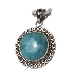 Pendentif en argent sterling 925 unisexe de créateur élégant pierre de cristal de guérison naturelle en rhodium avec cabochon en larimar vert - Product Image 5