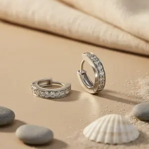 Pendientes de Aro de Plata con Circonita Cúbica para Mujer, Joyería de Cristal, Idea de Regalo - Product Image 1