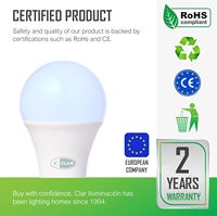 Bombilla LED E27 de Aluminio CLAR-Model 50667 con Sensores de Luz del Anochecer al Amanecer y de Luz Diurna Automática, 10W, Blanco Frío y Cálido