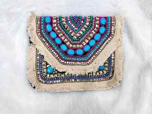 Indian Vintage Banjara Clutch Kutch Embroidered Jute <b>Pouch</b> with Colorful Beads Best Cotton Lining Boho Bag for Wholesale - Product Image 3