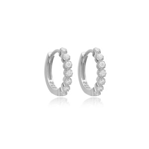 Pendientes de Aro con Detalles de Circonita Fina de 14 mm, Joyería Turca al por Mayor de Plata de Ley 925 - Product Image 4