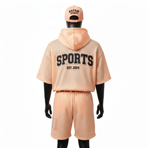 Ensemble court en mesh de haute qualité pour homme, tissu polyester respirant 160 GSM, vêtements de sport Peach, logo pour ensemble homme - Product Image 2