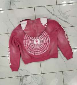 Vêtement de rue pour hommes en molleton surdimensionné imprimé avec des patchs cousus vintage hip-hop d'hiver personnalisés en gros, imprimé en relief, délavé à l'acide, fermeture éclair - Product Image 6