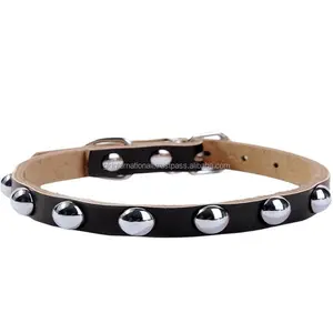 Metal Studs Genuine Leather black Dog Collar Custom Made Leashes and Harness Wholesale manufacturer