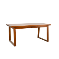 Bureau d'ordinateur moderne en teck, tendance, confortable, durable et écoresponsable, avec 1 tiroir et pieds trapézoïdaux, fabrication indonésienne.