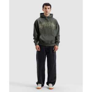 Sweat à capuche à motif uni, effet vieilli et délavé, 100% coton French Terry, techniques de sérigraphie et broderie, style Hip-Hop, lourd, avec fermeture éclair - Product Image 2