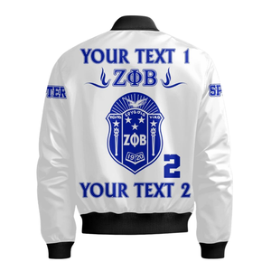 Chaqueta de Satén Azul y Blanca de la Hermandad Griega Zeta Phi Beta para Mujer, Bordado del Escudo de la Hermandad ZPB de 1920, Ropa Universitaria Premium - Product Image 2