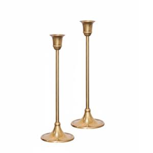 Ensemble de 2 bougeoirs coniques en métal doré élégants et modernes, supports à bougies en laiton, support à bougies en aluminium pour la décoration de table à manger - Product Image 1