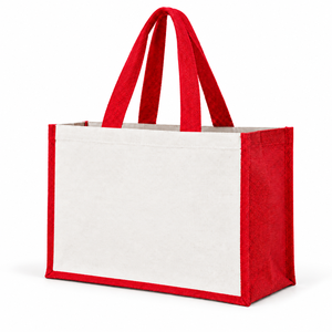 Bolsa de Yute Laminado Rojo 16x13x6 con Asa, Personalizable con Logotipo, Reutilizable, para Regalos, con Refuerzo Lateral, Impresión DTF, PriGlob - Product Image 1