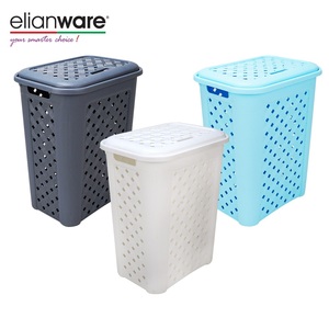 Elianware Universal Multi Usage Household Plastic Laundry Basket With Enhanced Flip Lid With Handle