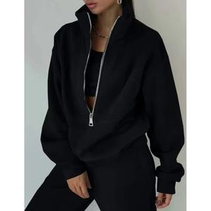 Automne hiver femmes tenues décontractées couleur unie col roulé fermeture éclair sweat pantalon de survêtement chaud polaire deux pièces costumes - Product Image 2