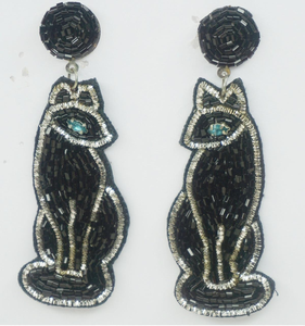 Pendientes bordados con diseño de gato negro de nueva tendencia del proveedor indio Sead Bead Jewelry Acabado Chapado en acero inoxidable para mujer - Product Image 1