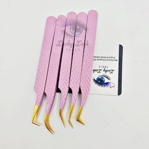 แหนบต่อขนตา LUCKY LASH TOOLS สีม่วงทอง ปลายไฟเบอร์ สแตนเลสสตีล ด้ามจับเพชร โค้งงอ 90 องศา 45 องศา ขนาด 10 มม. - Product Image 5