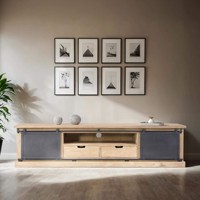 Meuble TV industriel moderne en bois massif et métal de 200 cm pour salon, hôtel, appartement, chambre et bureau