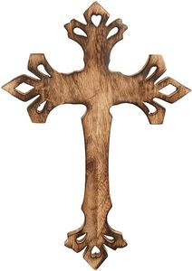 Croix murale en bois-Sculpture florale faite à la main Accessoires de décoration pour la maison - Product Image 3