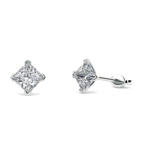 Pendientes de diamantes de princesa con cuatro puntas, 0.40 ct, diamantes cultivados en laboratorio, en platino, para fiesta nupcial - Product Image 2