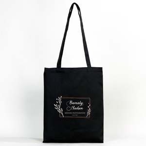 Wholesale Black Cotton Tote <b>Bag</b> 14x16 Medium Size Canvas Custom Printed Letter <b>Long</b> Heat Transfer Recyclable for Advertising - Product Image 5