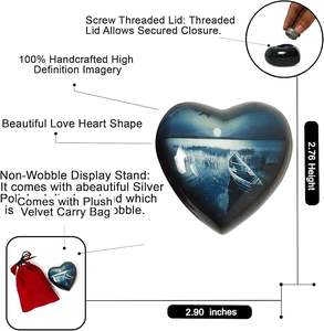 Petit coeur urnes pour restes humains cendres ensemble de cendres funéraires conteneur présentoir velours sac de transport - Product Image 2