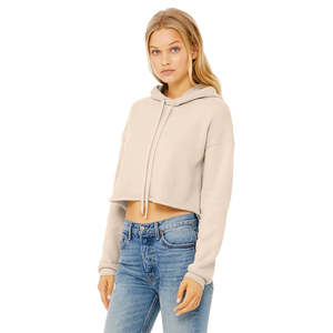 Raw Hem Women's Cropped Fleece Hoodie 52% Airlume <b>Combed</b> Ring Spun Cotton 48% Poly Fleece Heather Dust Dropped Shoulder Hooded - Product Image 2