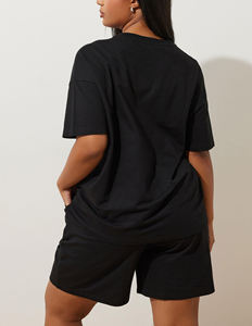 Ensemble 2 pièces streetwear pour femme, style tendance, 100% coton épais, grande taille, t-shirt et short coupe droite avec fente latérale, personnalisable - Product Image 6