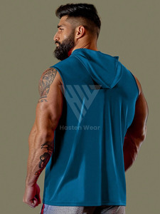 Mesh Polyester Fabric Made Men's Gym Wear Clothing Pullover Hood Breathable Quick Dry Sports Fitness Hooded Tank Top For Male - Product Image 2