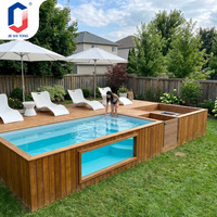 Piscine hors sol préfabriquée avec terrasse en bois, piscine extérieure en fibre de verre pour jardin et accessoires