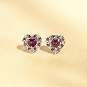 Pendientes de Corazón de Granate Rodolita Rosa Rojo con Forma de Gema para Mujer, Plata de Ley 925, Piedra de Nacimiento de Enero, Tendencia de Ternura - Product Image 1