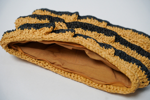 Striped Tassel Raffia Straw Textile <b>Bag</b> Rectangle <b>Black</b> and Mustard Vintage Style Summer Eco-Friendly Travel - Product Image 4