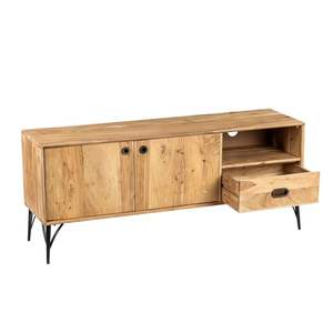Contemporary Solid <b>Walnut</b> <b>TV</b> <b>Stand</b> with Metal Legs 3 Doors 1 Drawer High Quality Durable Fits 60-64in <b>TVs</b> Living Room Furniture - Product Image 2