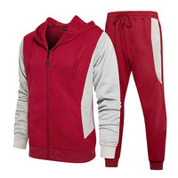 Ensemble de survêtement à capuche pour homme, rouge et blanc, avec sweat-shirt zippé et pantalon de jogging, tenue de sport décontractée pour l'automne