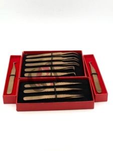 Pince à épiler droite pour extensions de cils, en acier inoxydable, de haute qualité, à 90 degrés, avec poignée diamantée incurvée, finition or rose, instrument de beauté - Product Image 6